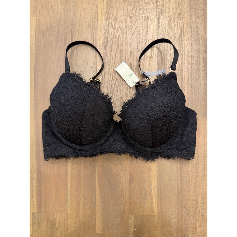 Aerie Black Lace‎ Plunge Bra Padded Underwire Eyelash Trim 34C 4898-073